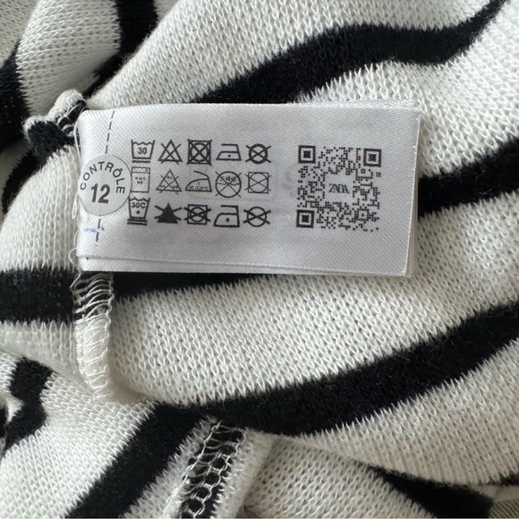ZARA Sweater Top Small Black White Stripe Cap Sleeves Cowl Neck Asymmetrical NWT - Picture 8 of 9
